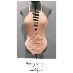Flattering peach one piece swim suit by F21